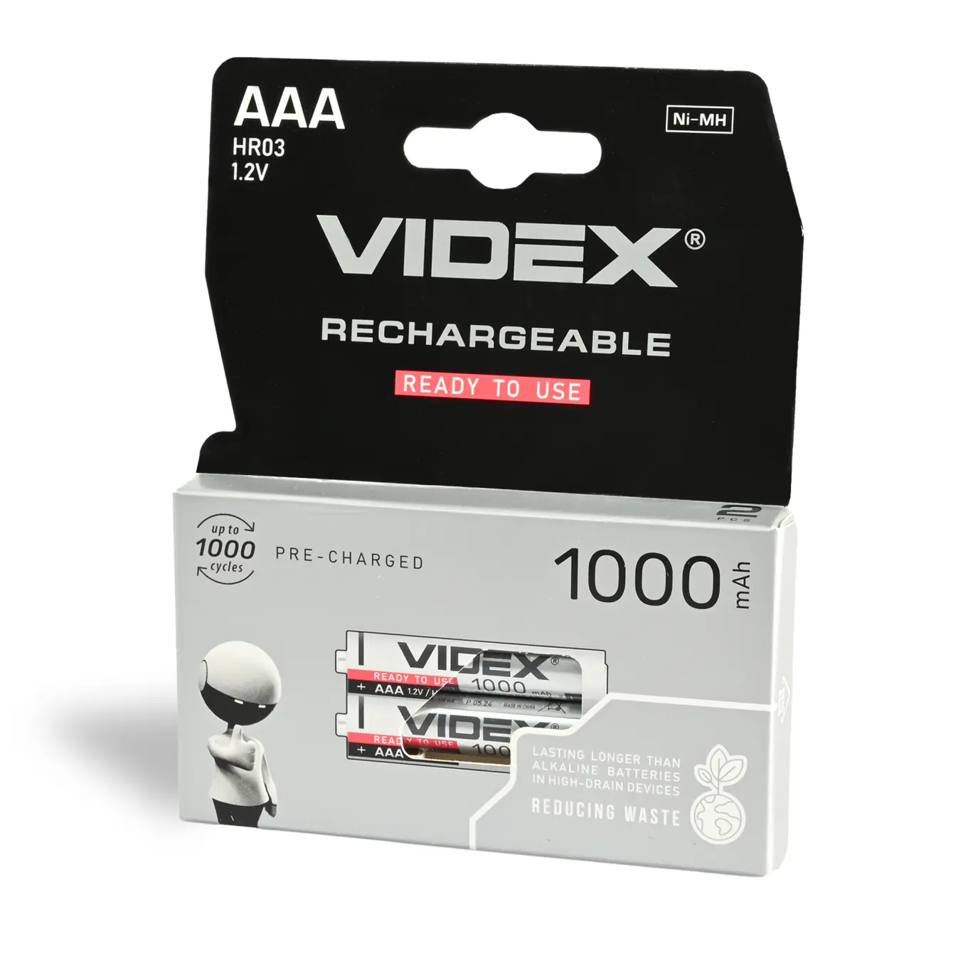 Акумулятор VIDEX Ni-MH AAA HR03 1000mAh 2BL), зображення 3 Акумулятор VIDEX Ni-MH AAA HR03 1000mAh 2BL), зображення 3