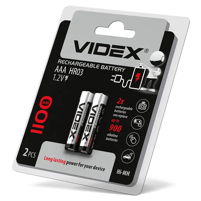 Акумулятор VIDEX Ni-MH AAA HR03 1100mAh 2BL), зображення 4 Акумулятор VIDEX Ni-MH AAA HR03 1100mAh 2BL), зображення 4