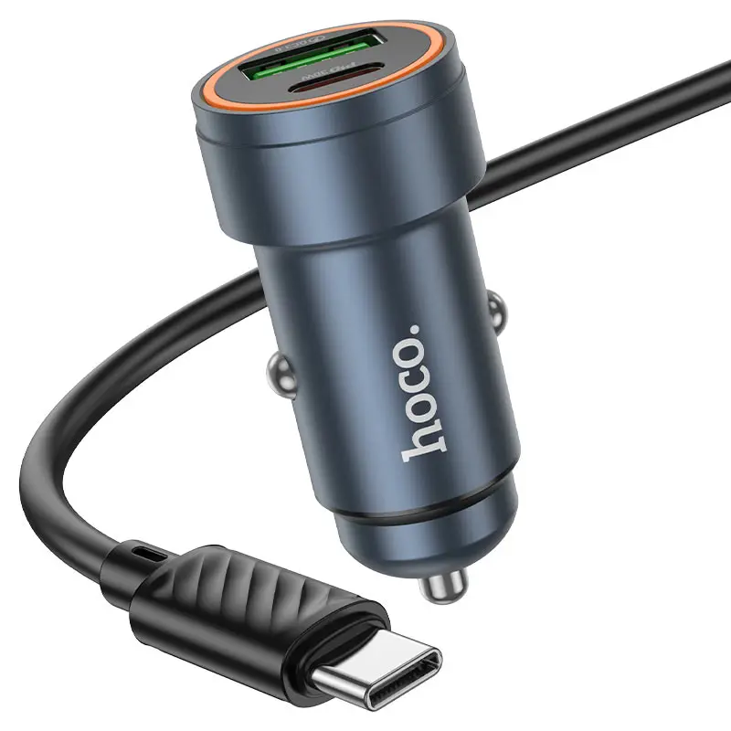 Автомобільне зарядне HOCO Z57A Glorious PD30W+QC3.0 car charger Metal Gray), зображення 3