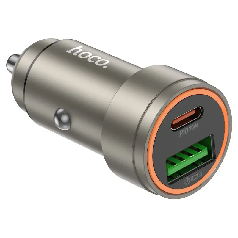 Автомобільне зарядне HOCO Z57A Glorious PD30W+QC3.0 car charger Metal Gray), зображення 4
