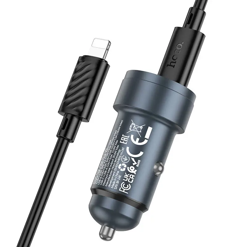 Автомобільне зарядне HOCO Z57A Glorious PD30W+QC3.0 car charger Metal Gray), зображення 5