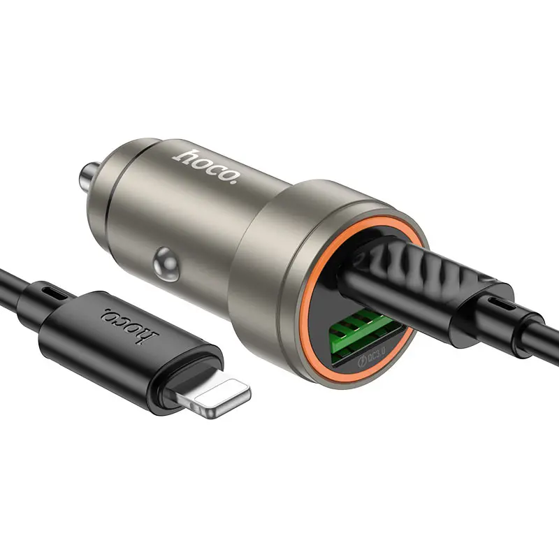 Автомобільне зарядне HOCO Z57A Glorious PD30W+QC3.0 car charger Metal Gray), зображення 6