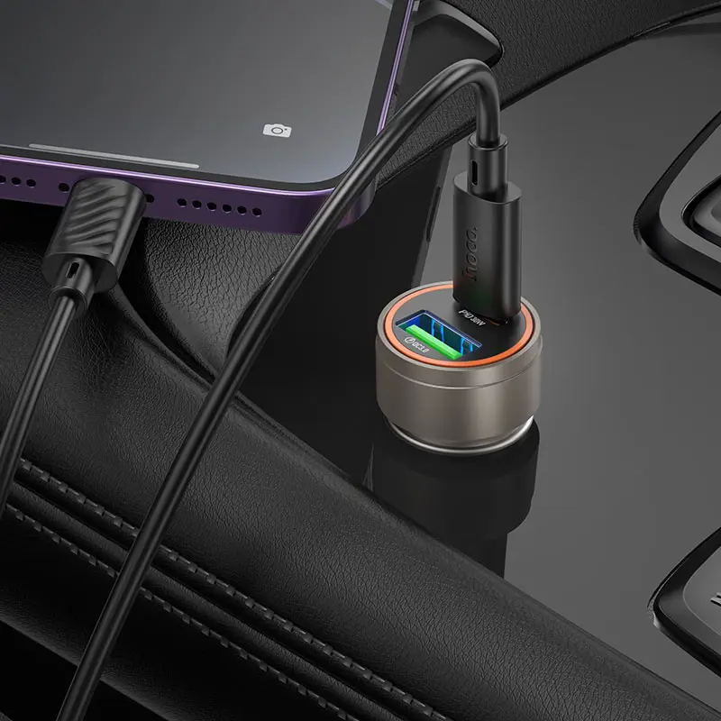 Автомобільне зарядне HOCO Z57A Glorious PD30W+QC3.0 car charger Metal Gray), зображення 7