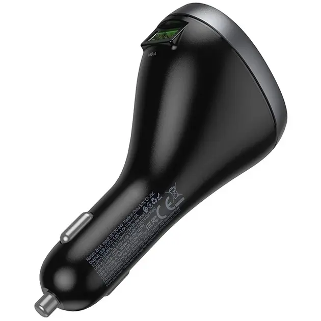 Автомобільне зарядне Hoco Z61А PD30W 2xType-C, USB, слот прикурювача, дісплей, чорне), зображення 4