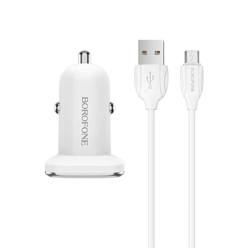 Автомобільне зарядне BOROFONE BZ12 2USB 2.4A з кабилем Micro, біле), зображення 4