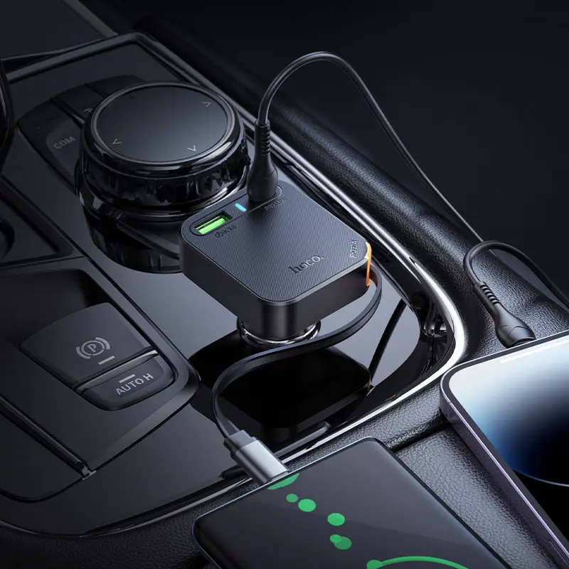 Автомобільне зарядне Hoco NZ18 2xType-C 1xUSB PD65W чорне), зображення 8