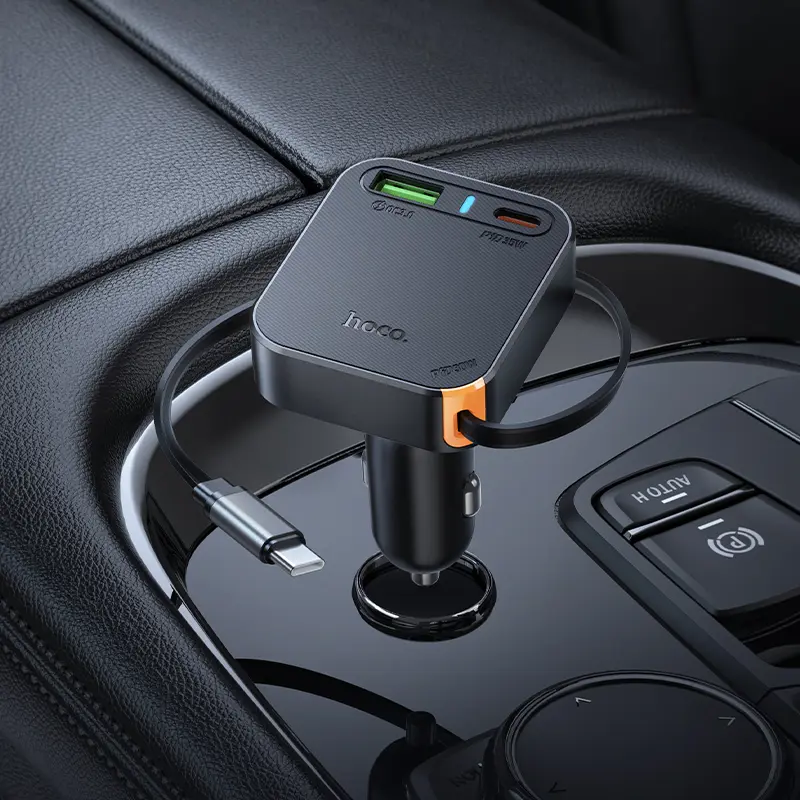 Автомобільне зарядне Hoco NZ18 2xType-C 1xUSB PD65W чорне), зображення 9
