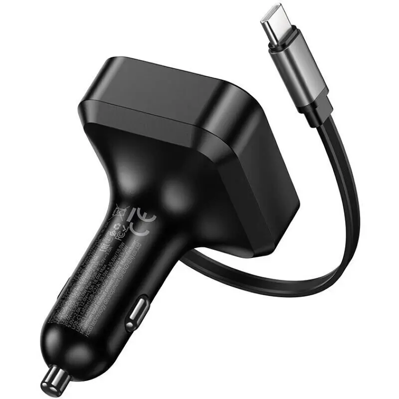 Автомобільне зарядне Hoco NZ18 2xType-C 1xUSB PD65W чорне), зображення 3