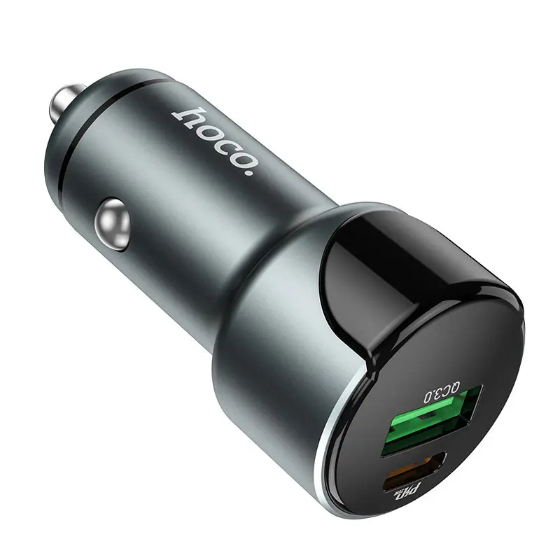 Автомобільне зарядне HOCO Z42 USB Type-C PD20W QC3.0, Light, display, Metal gray), зображення 8