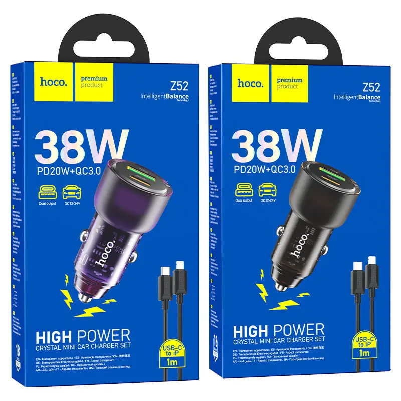 Автомобільне зарядне HOCO Z52 Spacious PD38W чорний), зображення 2