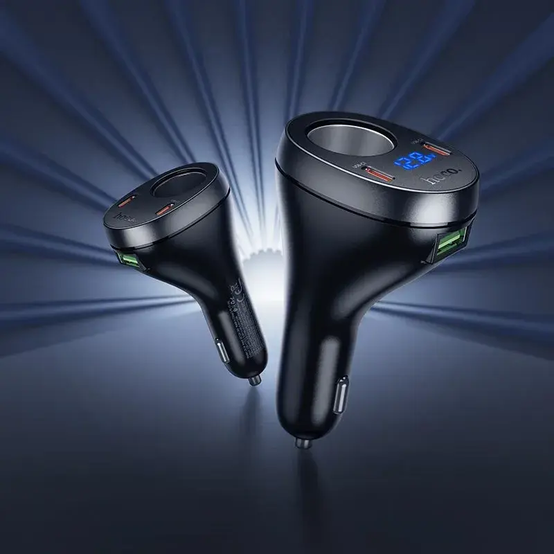 Автомобільне зарядне Hoco Z61А PD30W 2xType-C, USB, слот прикурювача, дісплей, чорне), зображення 7
