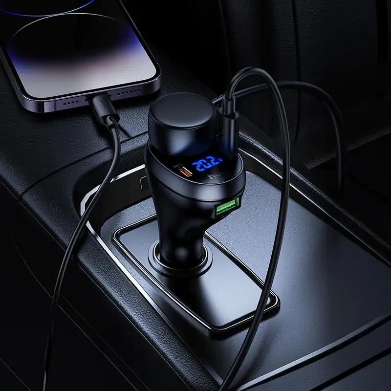 Автомобільне зарядне Hoco Z61А PD30W 2xType-C, USB, слот прикурювача, дісплей, чорне), зображення 8