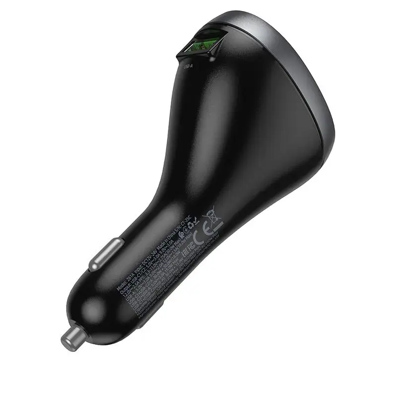 Автомобільне зарядне Hoco Z61А PD30W 2xType-C, USB, слот прикурювача, дісплей, чорне), зображення 9