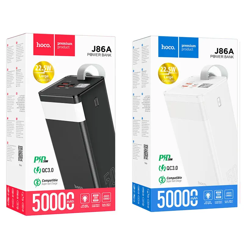 power bank Hoco J86A 50000mAh PD20W QC3.0 LCD Lamp чорний), зображення 4 power bank Hoco J86A 50000mAh PD20W QC3.0 LCD Lamp чорний), зображення 4