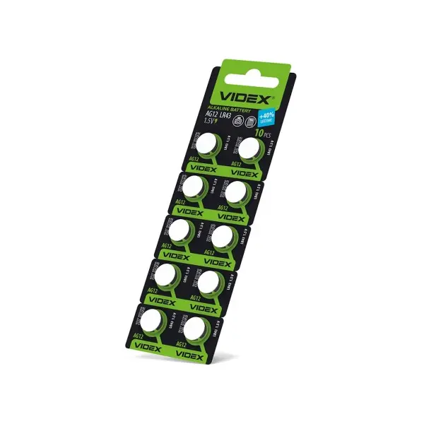 батарейка лужна Videx AG 12/LR43 BLISTER CARD 10 pcs), зображення 2