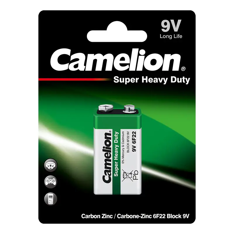 Батарейка CAMELION 6F22 (BL) Green для тривалого та надійного живлення ваших пристроїв.
