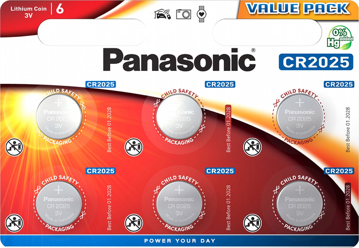 Батарейка літієва PANASONIC CR2025 6шт (CR-2025EL/6B) - купити на батарейки.com.ua