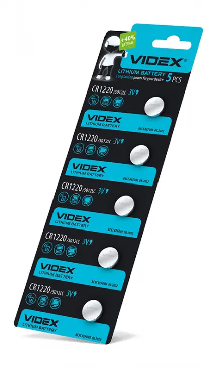 Батарейка літієва VIDEX CR 1220 Lithium 5bl - батарейки.com.ua