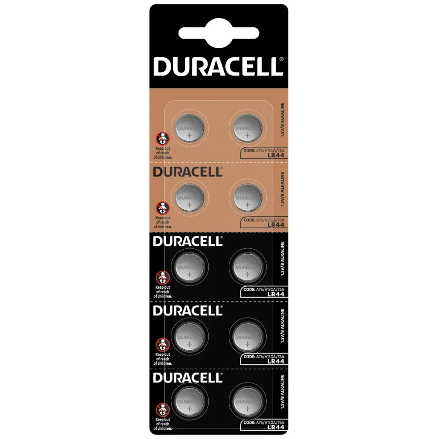 Лужна батарейка DURACELL LR44/А76/V13GA в упаковці 10 штук на батарейки.com.ua