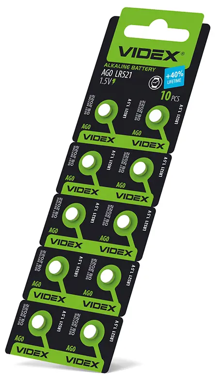 батарейка лужна Videx AG 0 (LR521) BLISTER CARD 10 pcs), зображення 4 батарейка лужна Videx AG 0 (LR521) BLISTER CARD 10 pcs), зображення 4