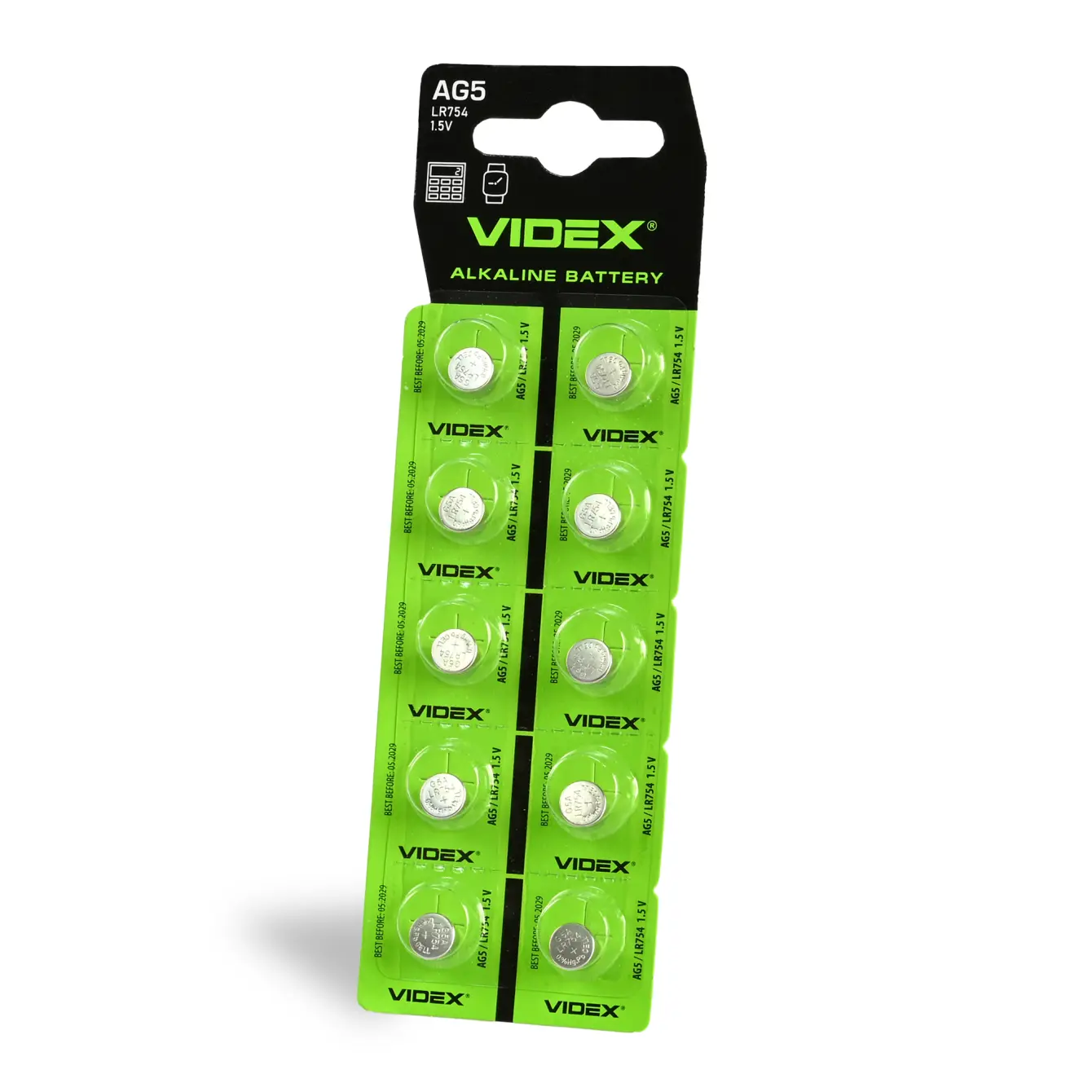 Лужна батарейка Videx AG 5 (LR754) BLISTER CARD 10 шт - батарейки.com.ua