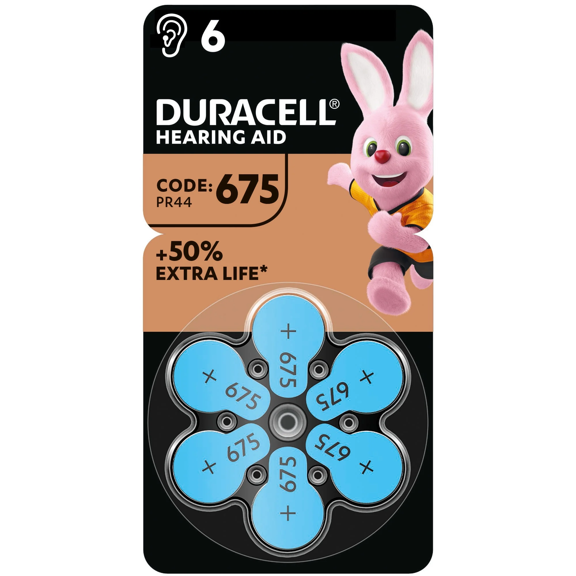 Батарейка в слуховий апарат DURACELL DA 675 6BL від батарейки.com.ua