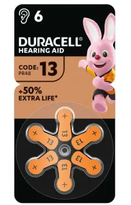 Батарейка в слуховий апарат DURACELL ZA 13 6BL на батарейки.com.ua