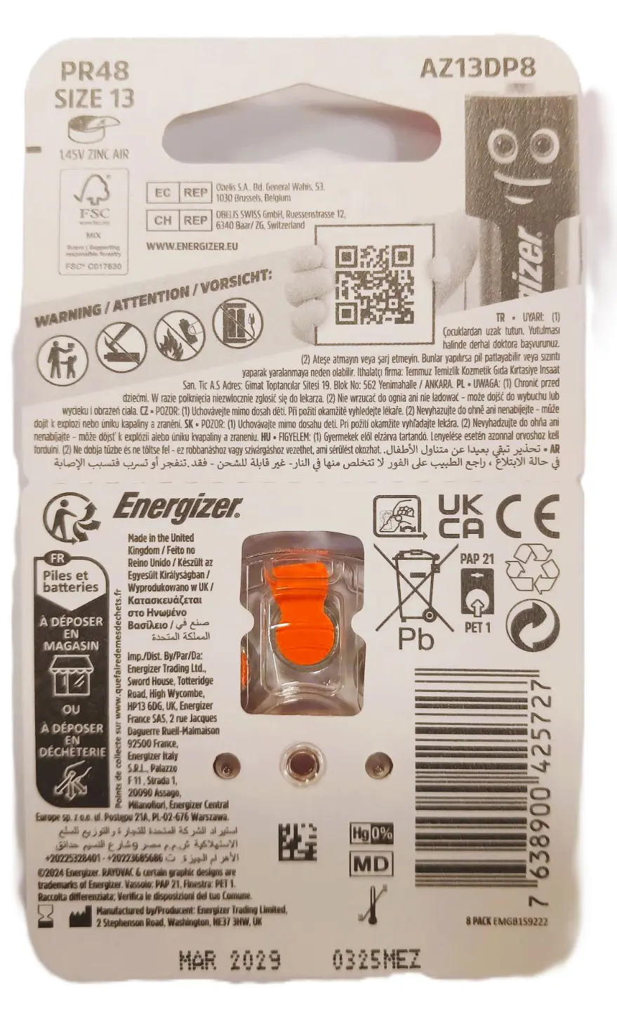Батарейка в слуховий апарат ENERGIZER ZA13  8BL), зображення 2
