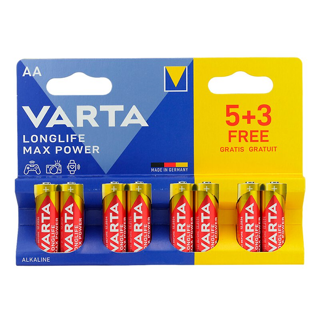Батарейка VARTA 4706 (LR06) LONGLIFE Max-Power упаковка 8 шт - батарейки.com.ua