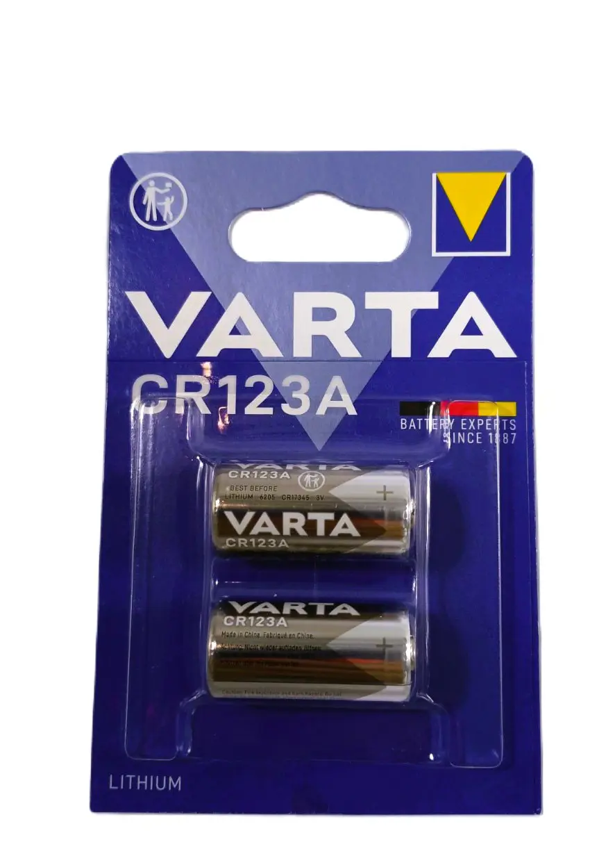 Батарейка VARTA CR123A Lithium 6205 2BL(Виробник	 Varta Країна виробник	Німеччина Кількість батарейок в упаковці	2 шт. Напруга	3 В Стан	Новий Тип	Батарейка Тип акумулятора	Lithium Типорозмір	CR123A) від батарейки.com.ua