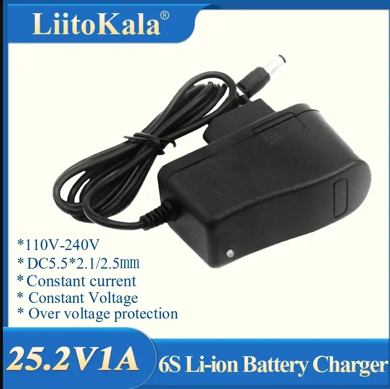 Блок живлення, Зарядне LiitoKala EU-25.2V1A Li-Ion 6s 25,2V 1A, 100-240 VAC, Роз'єм: 5,5x2,1), зображення 2