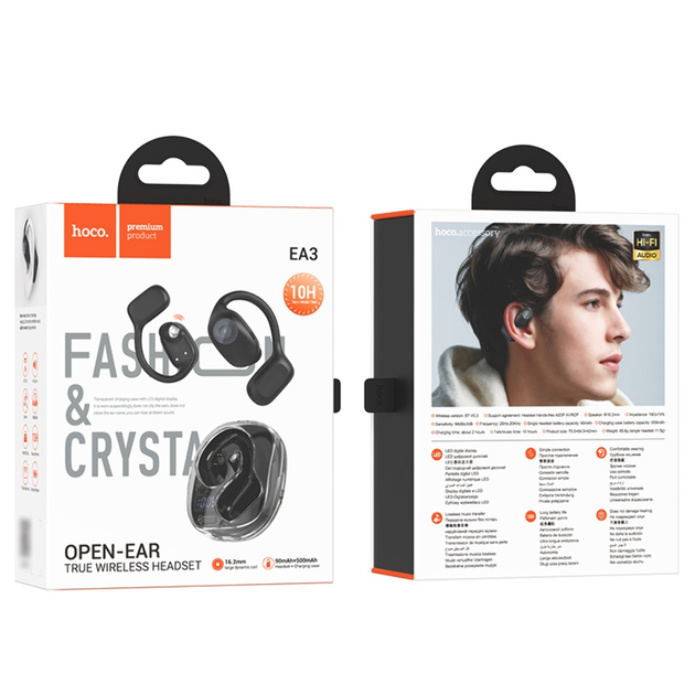 bluetooth Навушники TWS HOCO EA3 Talent open true BT5.3/10 чорний), зображення 6