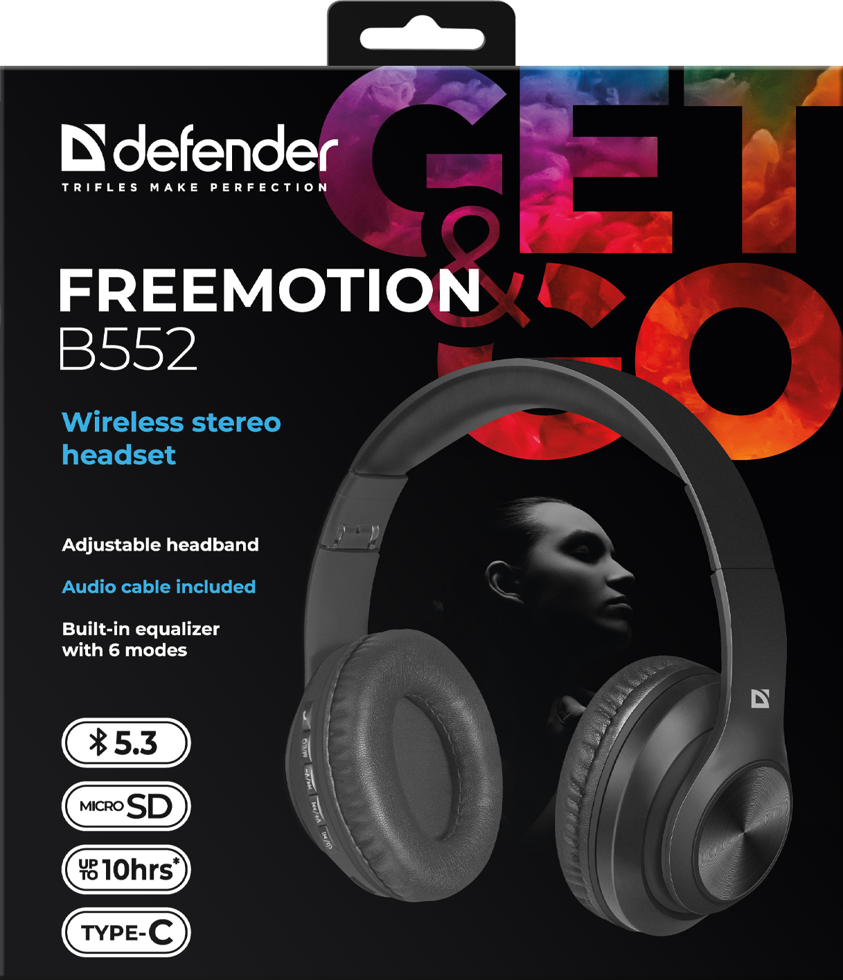 Bluetooth гарнітура DEFENDER FreeMotion B552 BT5.4 MicroSD, AUX jack, Type-C 200 мАг чорна), зображення 4
