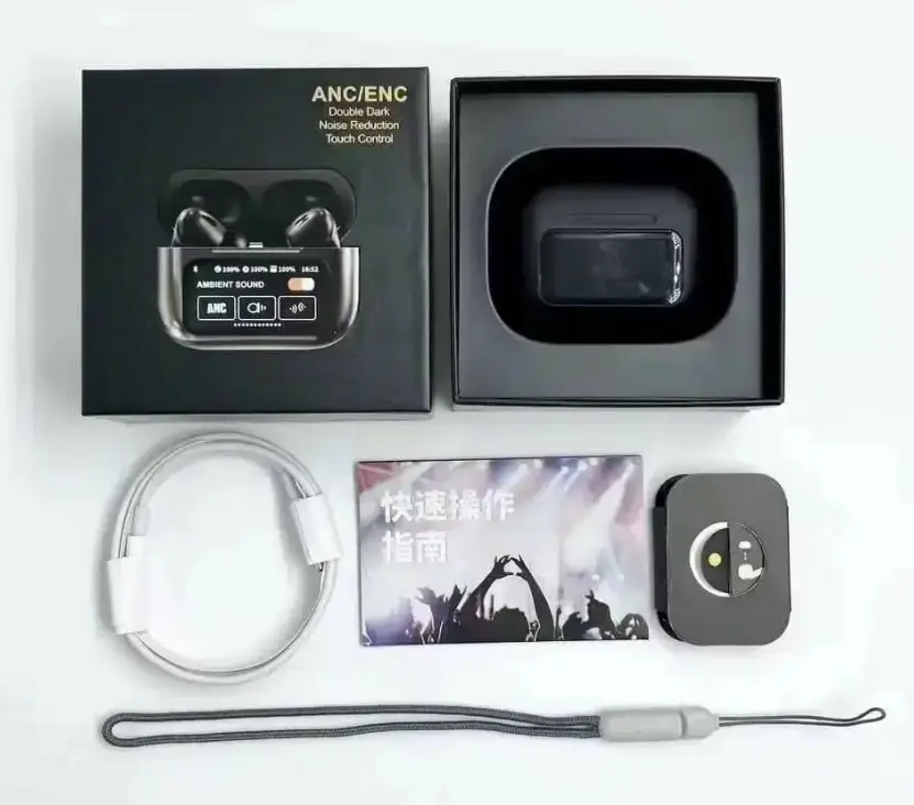bluetooth гарнітура (TWS, AirDots ) AirPods A9 Pro TouchScreen ANC/ENC Black), зображення 4