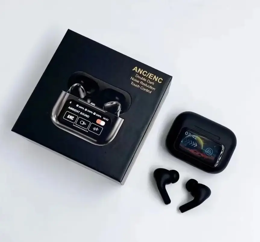bluetooth гарнітура (TWS, AirDots ) AirPods A9 Pro TouchScreen ANC/ENC Black від батарейки.com.ua