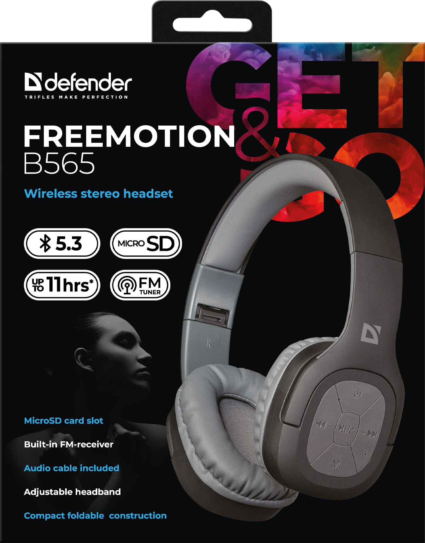 Bluetooth навушники DEFENDER FreeMotion B565 сірі), зображення 2