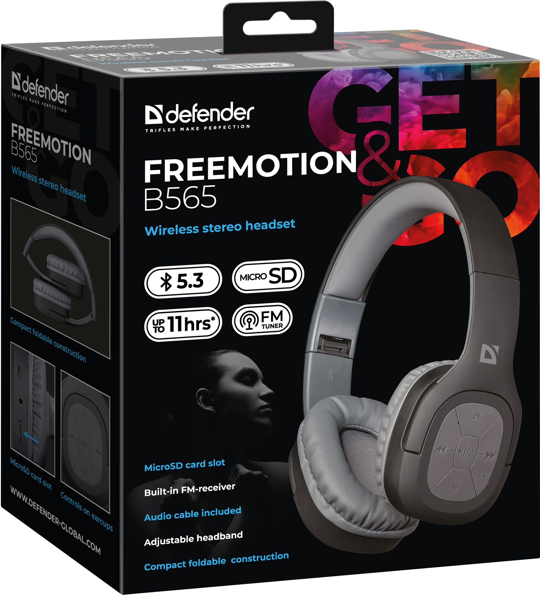 Bluetooth навушники DEFENDER FreeMotion B565 сірі), зображення 3