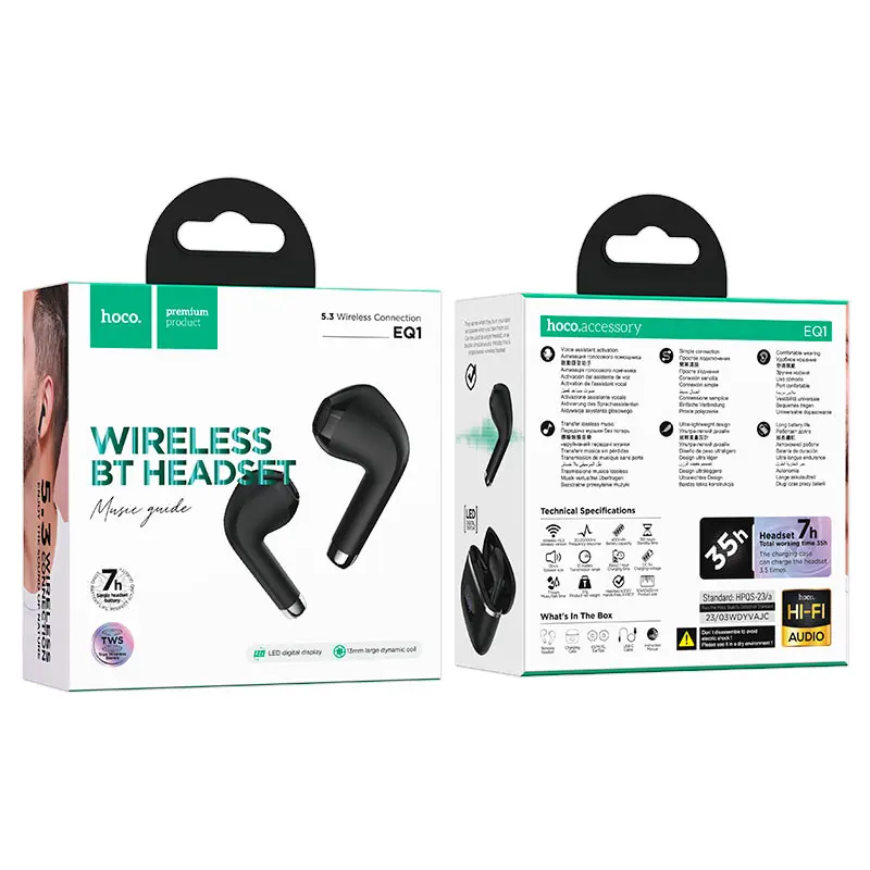 Bluetooth навушники HOCO EQ1 Bluetooth V5.3 TWS чорні), зображення 6