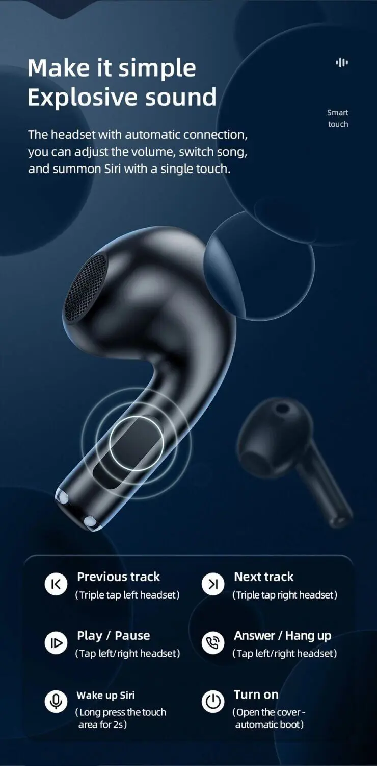 bluetooth навушники HOCO EW09 TWS BT5.1 сенсорні black), зображення 3