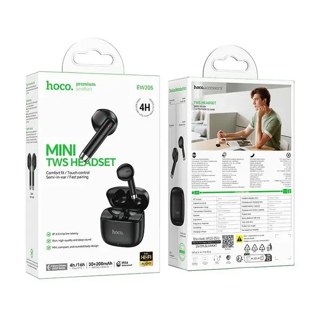Bluetooth навушники HOCO EW205 TWS, AirDots сенсорні чорні ), зображення 3