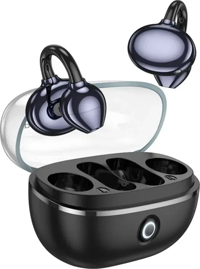 bluetooth навушники TWS BOROFONE FQ5 Spiritб TWS, clip-on, BT5.4 Black (Підключення бездротове Тип навушників дужка на вухо, TWS (повністю бездротові) Призначення для телефону З мікрофоном є Інтерфейс Bluetooth Акустичне оформлення відкриті Конструктивні особливості вологозахисний корпус, кейс для заряджання, пульт мультимедіа Версія Bluetooth Bluetooth 5.4 Діаметр динаміків 10 мм Мінімальна частота відтворення 20 Гц Максимальна частота відтворення 20000 Гц Час роботи від батареї 6 год (на одному заряді) Довжина шнура/радіус дії до 10 м Комплектація навушники, кейс для зарядки Колір чорний Вага 45 г ) від батарейки.com.ua