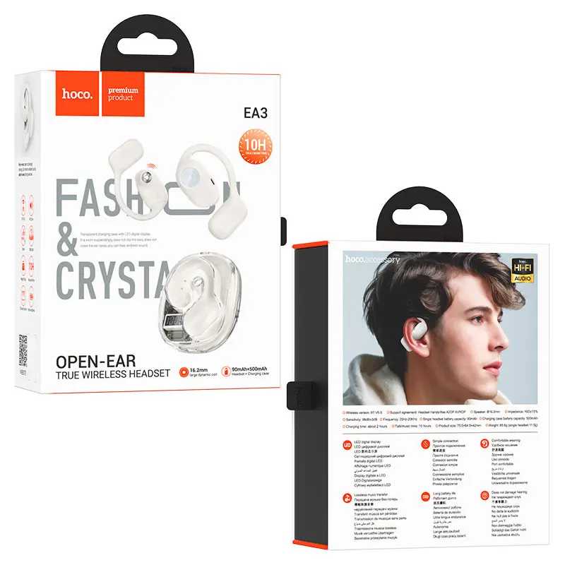 bluetooth навушники TWS HOCO EA3 Talent ear-hook BT5.3 White), зображення 4 bluetooth навушники TWS HOCO EA3 Talent ear-hook BT5.3 White), зображення 4