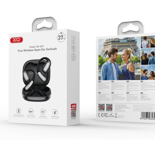 Bluetooth навушники TWS XO G37 BT5.4 Leather Patter Al Translate OWS Headset чорні, з ШІ перекладачем), зображення 10