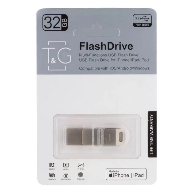 флешка T&G 008 32GB USB+lightning 3.0 металева від батарейки.com.ua