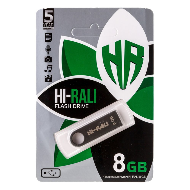 флешка Hi-Rali 8GB Shuttle чорний металева від батарейки.com.ua