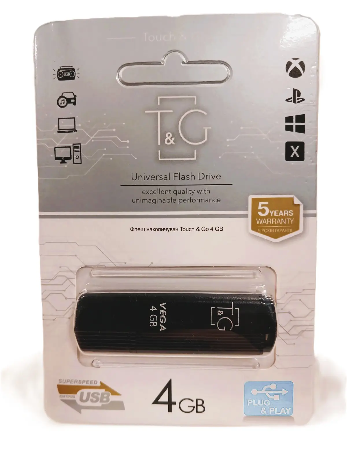 Флешка T&G Vega 121 4GB чорний від батарейки.com.ua