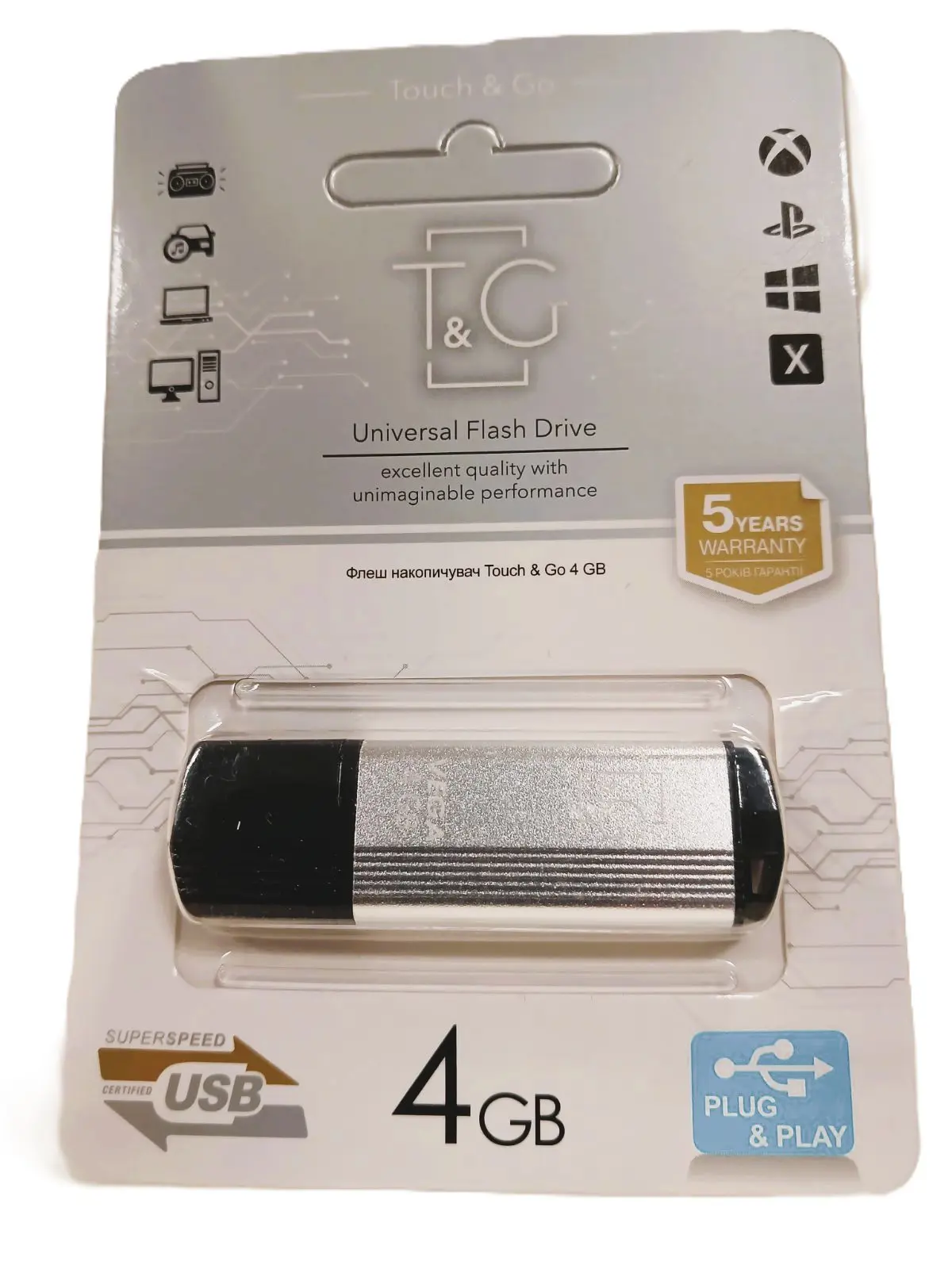 Флешка T&G Vega 121 4GB сірий від батарейки.com.ua