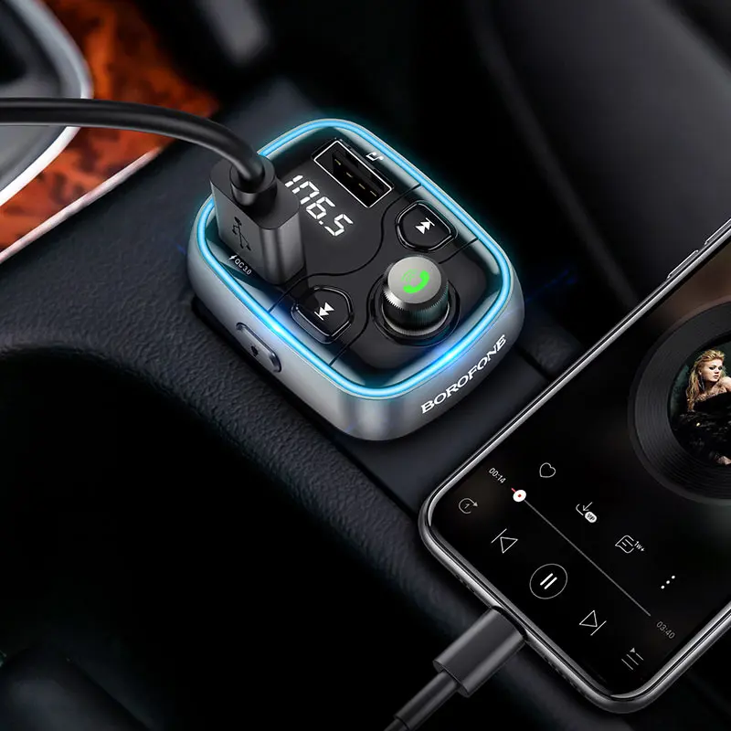 FM-модулятор BOROFONE BC32 Sunlight QC3.018W 2USB 2,4A чорний), зображення 4
