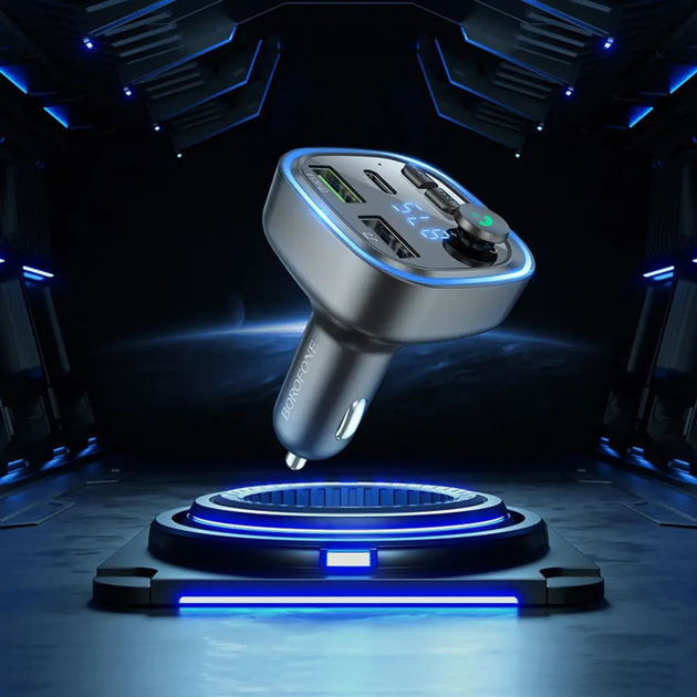 FM-модулятор BOROFONE BC48 Broad 2USB, type-C, QC3.0 18W, TF microSD, BT5.0, handsfree чорний), зображення 4