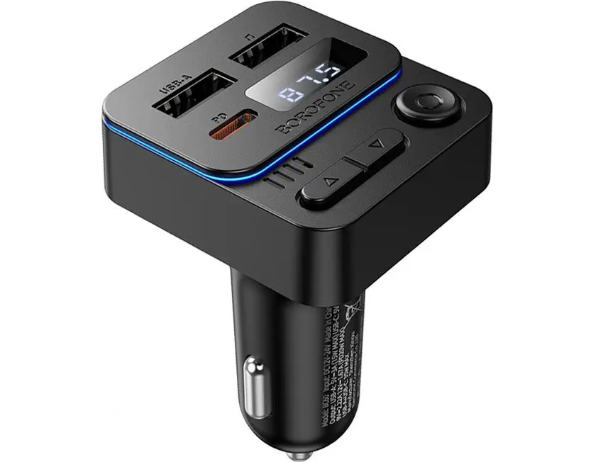 FM-модулятор BOROFONE BC60 bluetooth 5.4, 2USB, Type-C PD20W чорний від батарейки.com.ua